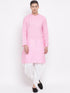 Vastramay Men's Pink Cotton Blend Kurta and White Dhoti Set
